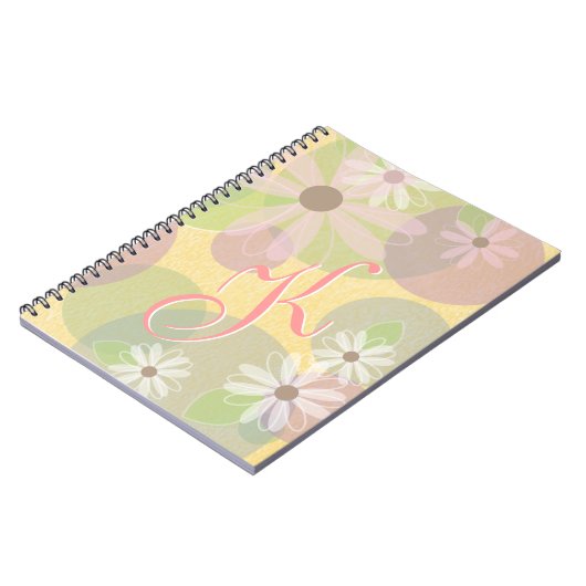 Monogram witte en roze zeedagen & gekleurde cirkel notitieboek (Linkerzijde)