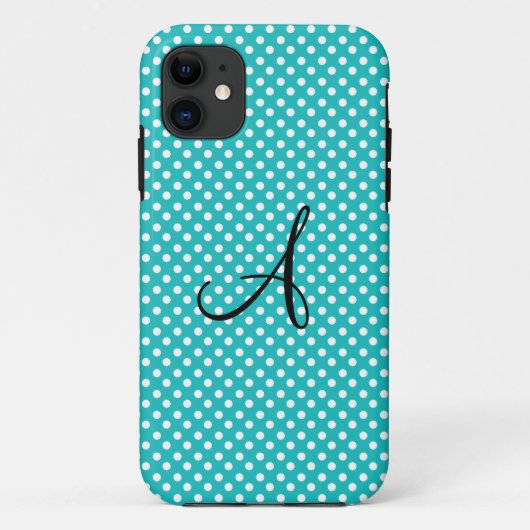 Monogram witte en turquoise polka dots Case-Mate iPhone case (Achterkant)