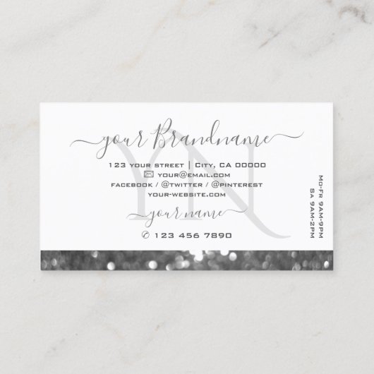 Monogram witte en zilversparkle Glitter Diamonds Visitekaartje (Achterkant)