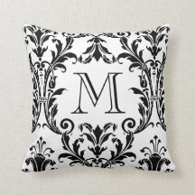 Monogram witte en zwarte Damask Floral Swirls