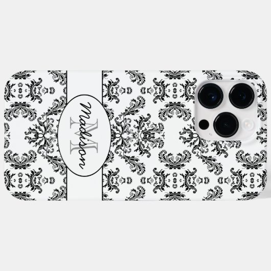 Monogram witte en zwarte demaspatroon Case-Mate iPhone case (Achterkant (horizontaal))