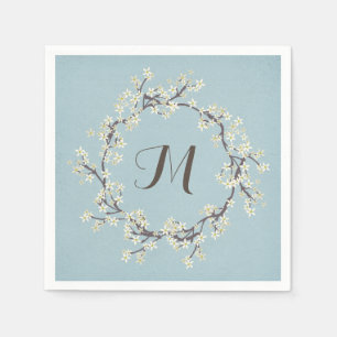 monogram witte florale tak in het water servetten
