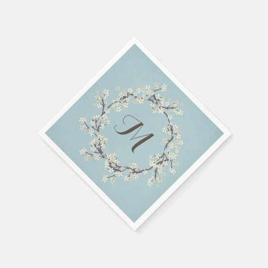 monogram witte florale tak in het water servetten (Hoek)