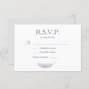 Monogram Witte Grijze Engel Veer Trouwen RSVP Kaart