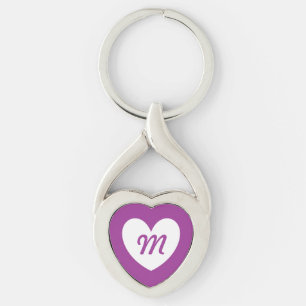 Monogram Witte hart op Cactus Bloem paars Sleutelhanger