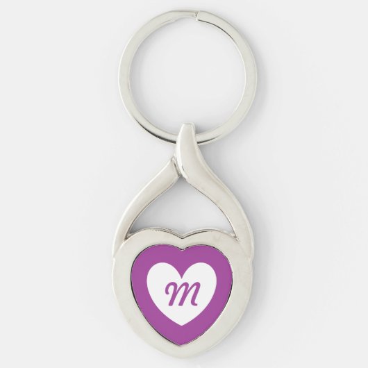 Monogram Witte hart op Cactus Bloem paars Sleutelhanger (Voorkant)