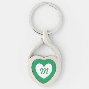 Monogram Witte hart op Kelly groen Sleutelhanger