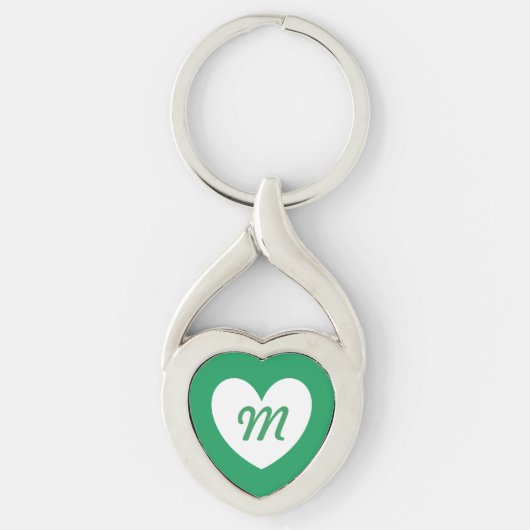 Monogram Witte hart op Kelly groen Sleutelhanger (Voorkant)