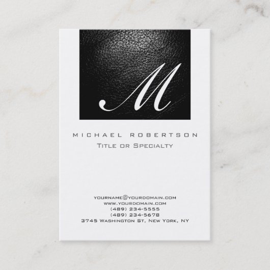 Monogram Witte Leren Streep Chubby Visitekaartje (Voorkant)