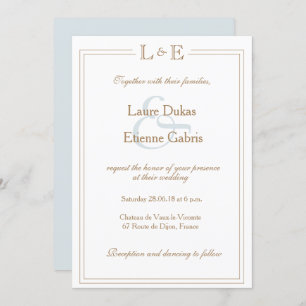 Monogram witte lichtblauwe ampersand moderne bruil kaart