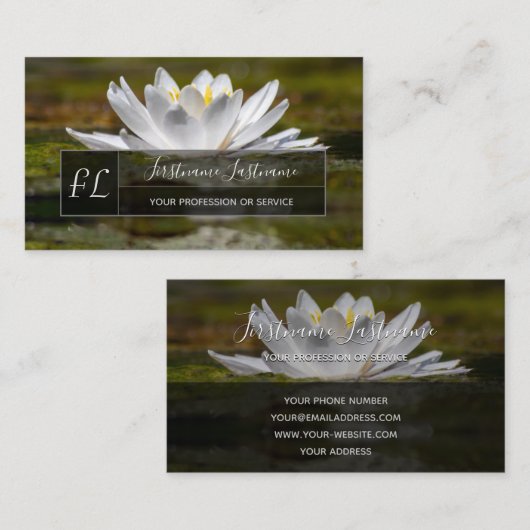 Monogram witte lotusbloem visitekaartje (Voorkant / Achterkant)