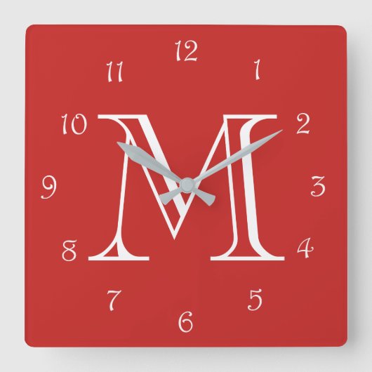 Monogram witte manuscriptaantallen op Rode wcn Vierkante Klok (Voorkant)
