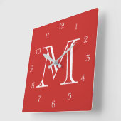 Monogram witte manuscriptaantallen op Rode wcn Vierkante Klok (Hoek)