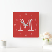 Monogram witte manuscriptaantallen op Rode wcn Vierkante Klok (Huis)