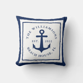 Monogram witte marineblauw Nautical Anchor Family Kussen