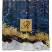 Monogram witte marmer Blue Gold Agate Douchegordijn (Voorkant)
