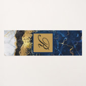 Monogram witte marmer Blue Gold Agate Yogamat (Achterkant (horizontaal))