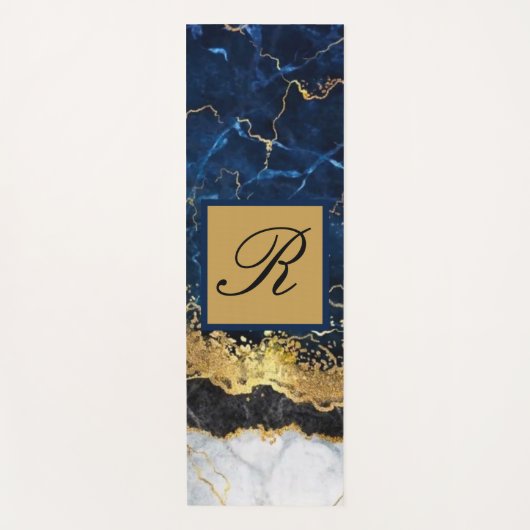 Monogram witte marmer Blue Gold Agate Yogamat (Voorkant)