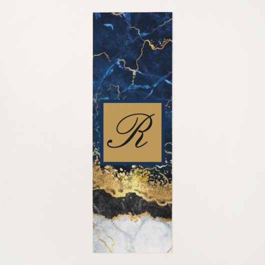 Monogram witte marmer Blue Gold Agate Yogamat (Achterkant)