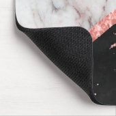 Monogram witte marmer en zwart roze glitter muismat (Hoek)