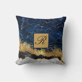 Monogram witte marmer marmer Blue Gold Agate Kussen