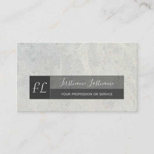 Monogram witte marmer met lichtgrijze marmer visitekaartje (Voorkant)