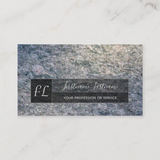 Monogram witte marmer met lichtgrijze marmer visitekaartje (Voorkant)