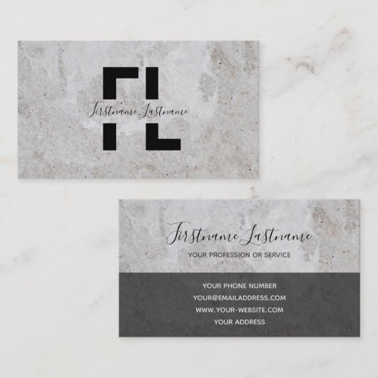 Monogram witte marmer met lichtgrijze marmer visitekaartje (Voorkant / Achterkant)