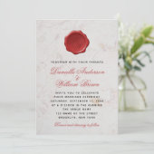 Monogram Witte Marmer Rode Script  Waszegel Trouw Kaart (Staand voorkant)
