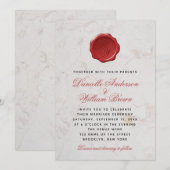 Monogram Witte Marmer Rode Script  Waszegel Trouw Kaart (Voorkant / Achterkant)