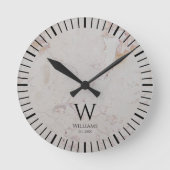 Monogram Witte Marmer Zwart Initiaal & Aangepaste  Ronde Klok (Voorkant)