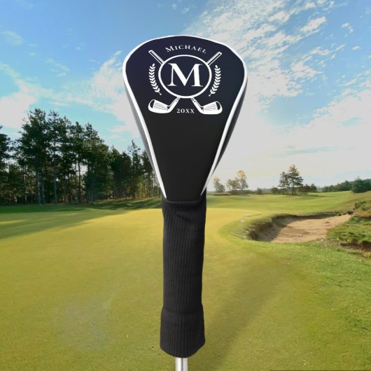 Monogram witte naam op Black Golf Club Head Hoesje Golfheadcover