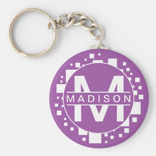 Monogram Witte Paarse Initialen Kunstvierkantjes C Sleutelhanger (Voorkant)