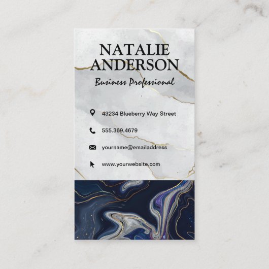 Monogram | Witte Paarse steen | Goudvlokken Visitekaartje (Achterkant)