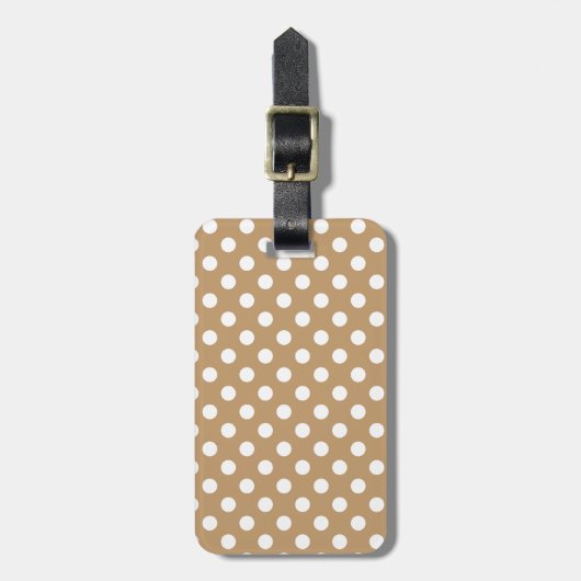 Monogram Witte Polka Dot op Camel Brown Bagagelabel (Voorkant verticaal)