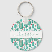 Monogram witte roomkleurige witte roodroos sleutelhanger (Voorkant)