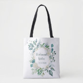 Monogram Witte Roos Groene Bladeren Eucalyptus Bru Tote Bag (Voorkant)