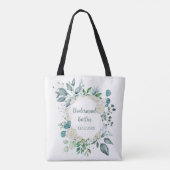 Monogram Witte Roos Groene Bladeren Eucalyptus Bru Tote Bag (Achterkant)