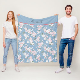 Monogram Witte Roze Blau Bloem Bloem Shabby Chic Fleece Deken