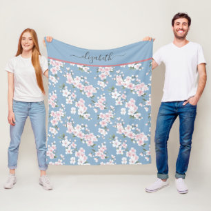 Monogram Witte Roze Blau Bloem Bloem Shabby Chic Fleece Deken