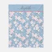 Monogram Witte Roze Blau Bloem Bloem Shabby Chic Fleece Deken (Voorkant)