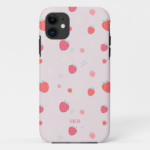 Monogram witte roze rode aardbei Case-Mate iPhone case