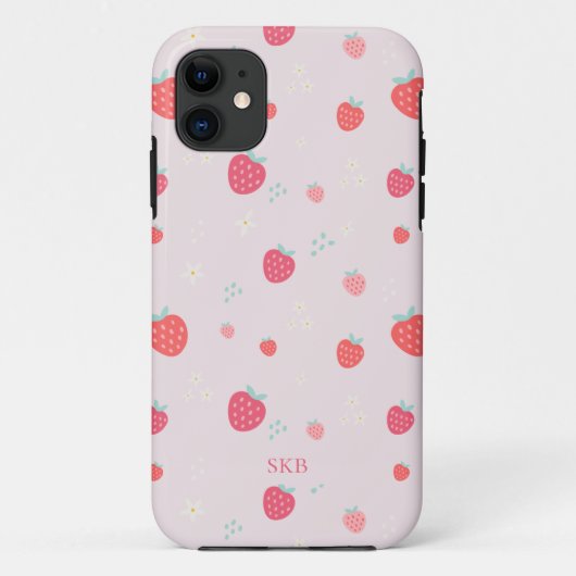 Monogram witte roze rode aardbei Case-Mate iPhone case (Achterkant)