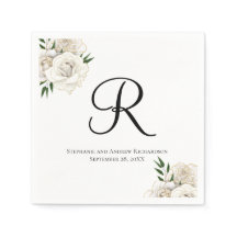 Monogram Witte Rozen Bloemen Elegante Bruiloft Ser
