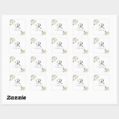 Monogram witte rozen bloemenelegante bruiloft vierkante sticker (Vel)
