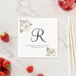 Monogram Witte Rozen Bloemige Elegante Trouwservet Servet