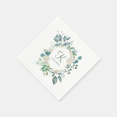 Monogram Witte Rozen Groene Eucalyptus Bruiloft Servet (Hoek)