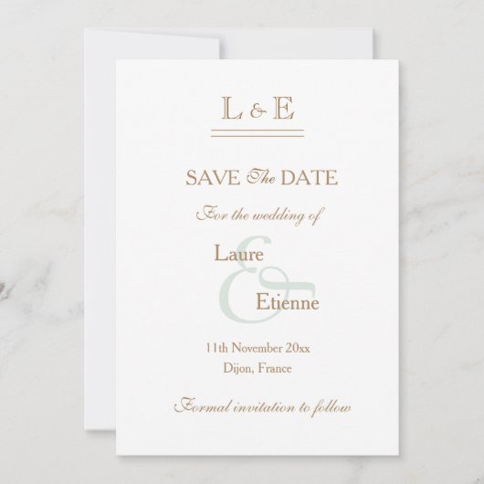 Monogram Witte Salie Gouden Ampersand Save The Dat Kaart (Voorkant)