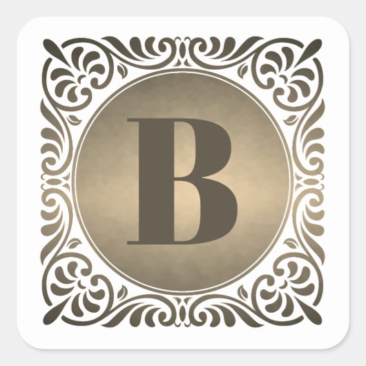 Monogram Witte Sierinitiaal Vierkante Sticker (Voorkant)