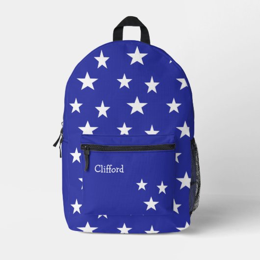 Monogram witte sterren op blauw bedrukte rugzak (Voorkant)